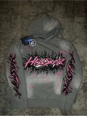 Hellstar Men’s Gray Hoodie with Pink Graphic Logo